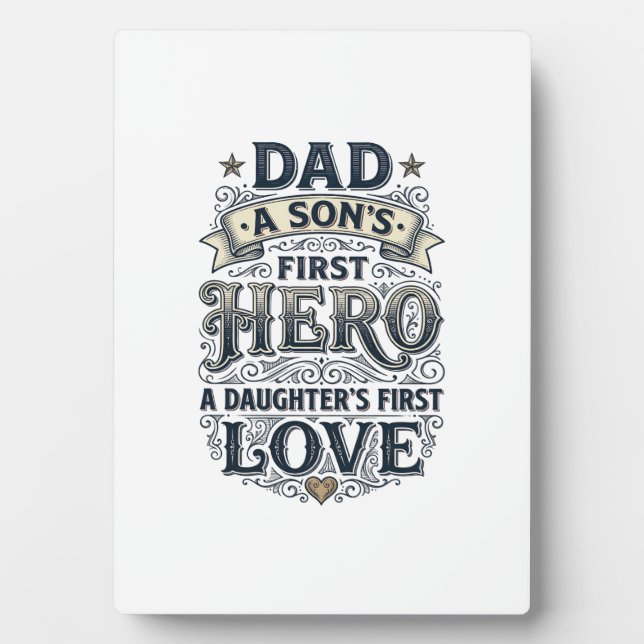 Plaque Photo Dad Son Hero Daughter Love Vintage Typography Shir (Devant)