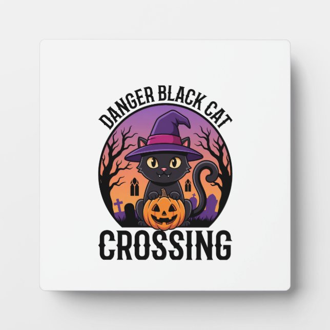 Plaque Photo Danger Halloween Chat Noir Traversée (Devant)