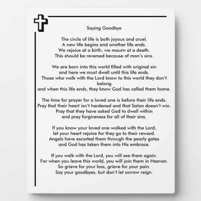 Plaque photo de la tablette Adieu 8x10 (Devant)