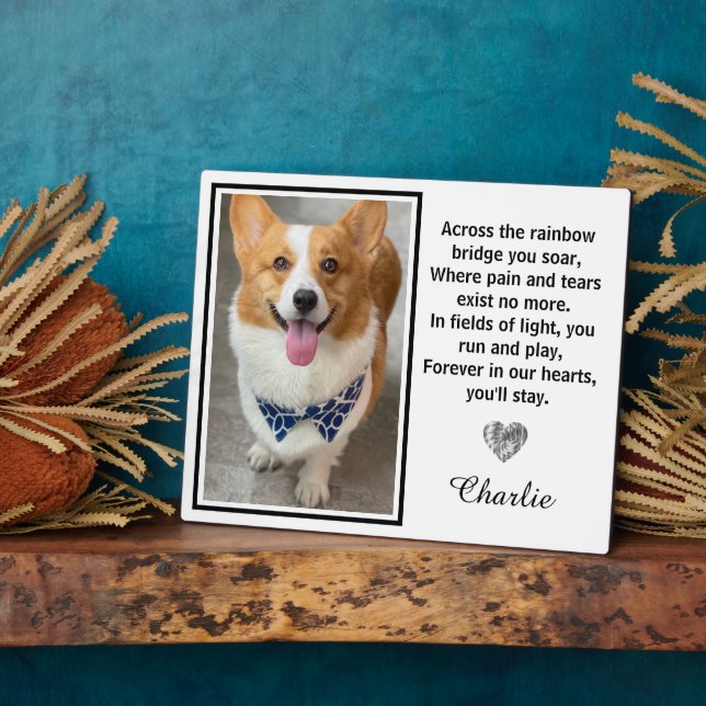 Plaque Photo De L'Autre Côté Du Rainbow Bridge Silver Pet Dog M (Côté)