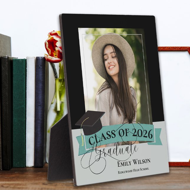 Plaque photo de remise de diplôme encadrée noir (Black Frame Graduation Photo Plaque – Class of 2026 Personalized Keepsake)