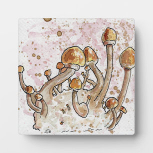 Plaque Photo Décor d'aquarelle de champignon Shitake avec cheva