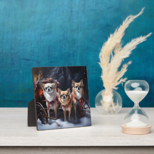 Plaque Photo Décor de Noël Chihuahua Snowy Sleigh