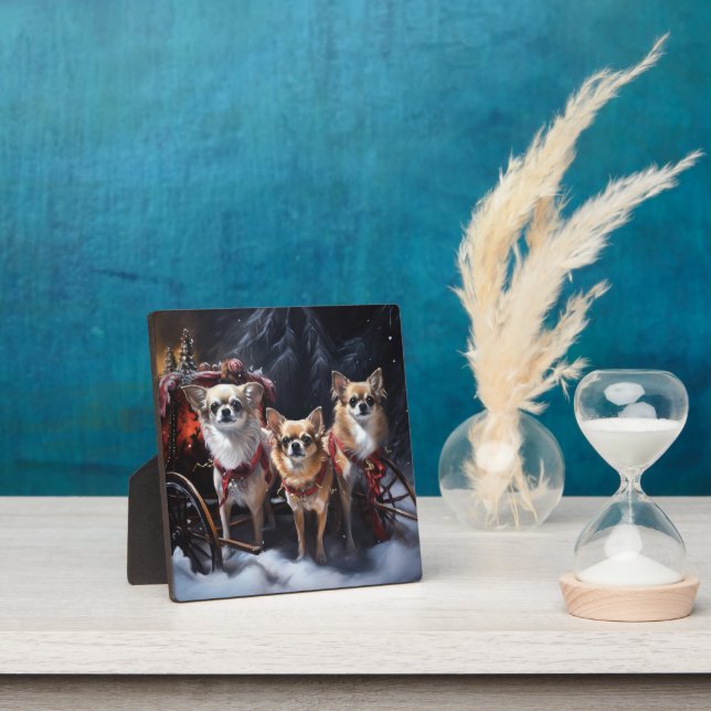 Plaque Photo Décor de Noël Chihuahua Snowy Sleigh (Insitu)