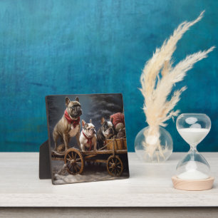 Plaque Photo Décor de Noël de Bulldog Snowy Sleigh