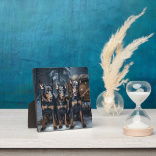 Plaque Photo Décor de Noël Doberman Snowy Sleigh