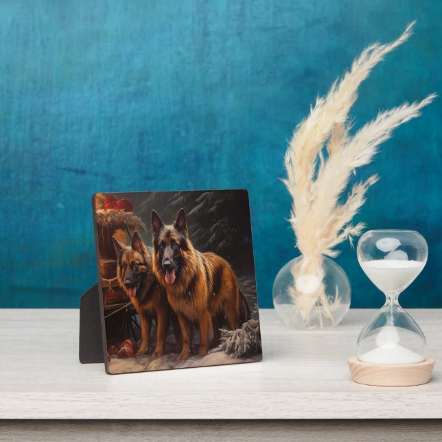 Plaque Photo Décor de Noël du berger belge Snowy Sleigh (Insitu)