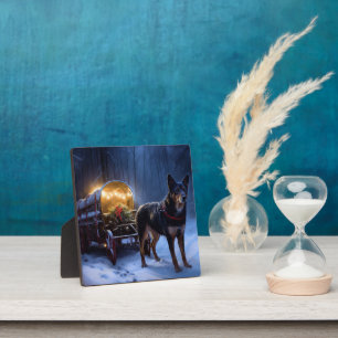 Plaque Photo Décoration de Noël Australian Kelpie Snowy Sleigh