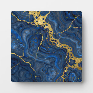 Plaque Photo Deep Blue Golden Veins Abstrait