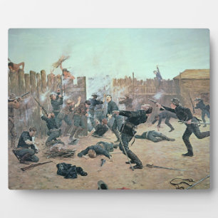 Plaque Photo Defending the Fort : Indians attaque U.S. Cavalry