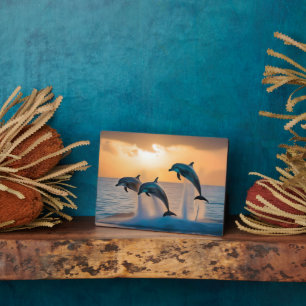 Plaque Photo Des Dauphins Majestueux Tournent Au Coucher Du Sol