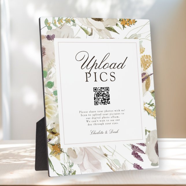 Plaque Photo DES MARIAGES ONT EU LIEU ! Galerie de mariage prin (PICS HAPPEN! Modern Spring Boho Floral Watercolor Wedding QR Code Gallery Plaque)