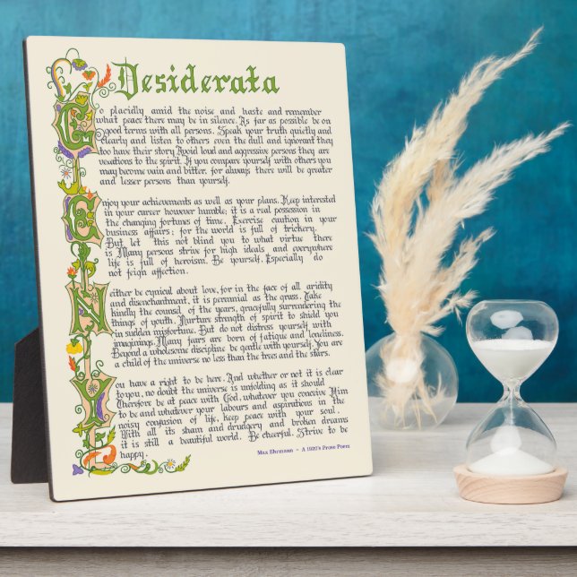 Plaque Photo Desiderata, A 1920's Prose by Max Ehrmann (Côté)