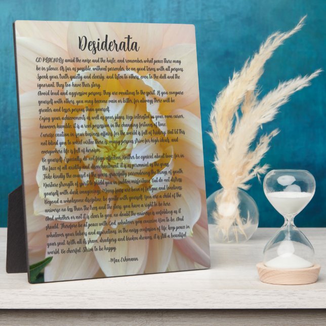 Plaque Photo Desiderata Poem Blush Pink Dahlia Bloom (Côté)