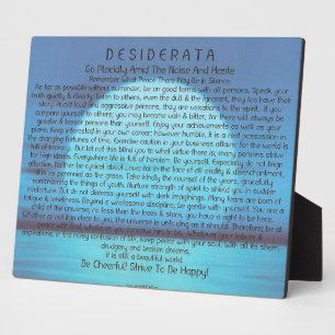 Plaque Photo Desiderata Poem on Blue Sunset
