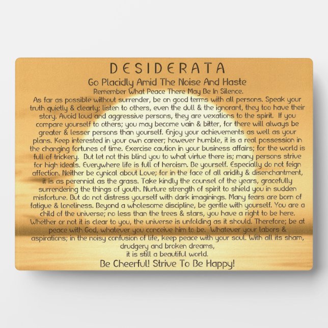 Plaque Photo Desiderata Poem on Sunset (Devant)
