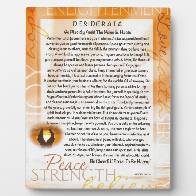 Plaque Photo Desiderata poem with Praying Hands (Devant)