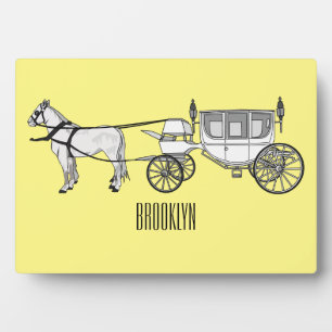 Plaque Photo dessin animé mariage cheval & calèche