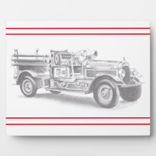 Plaque Photo dessin au crayon vintage pour camion à feu