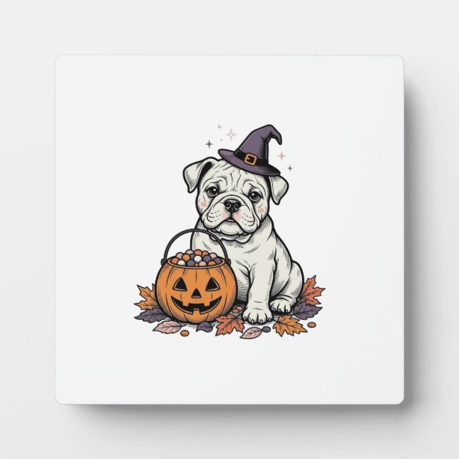 Plaque Photo Dessin de citrouille de bouledogue d'Halloween gra (Devant)