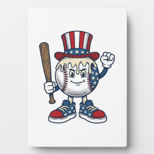 Plaque Photo Dessin de mascotte de baseball patriotique gravure