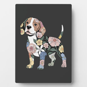 Plaque Photo Dessin de silhouette de Beagle fleuri
