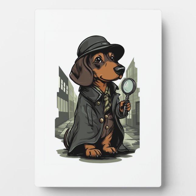 Plaque Photo Detective Dachshund � Mystery Solving Dog (Devant)