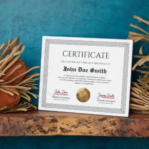 Plaque Photo Diplôme Classique Élégant avec sceau à feuille d'o