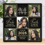 Plaque Photo Diplôme Élégant 5 photo Black Gold Graduate<br><div class="desc">Célébrez votre diplômé et offrez un cadeau personnalisé avec cette plaque de graduation de collage photo personnalisée. Cette plaque de collage photo diplômée unique est un souvenir précieux. En disant : "Prends fière de savoir jusqu'où tu es allé, aie foi dans la mesure où tu peux aller." Customisez avec 5...</div>