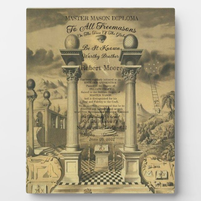 Plaque Photo Diplôme Freemason (Devant)