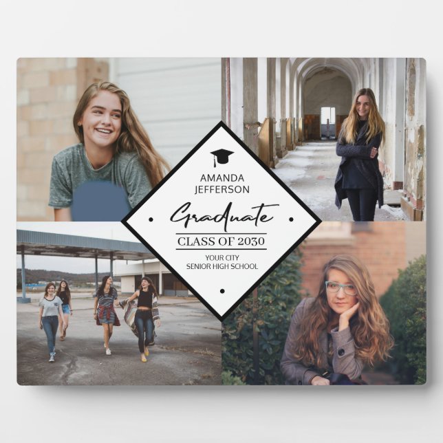 Plaque Photo Diplôme moderne élégant script 4 photo collage (Devant)