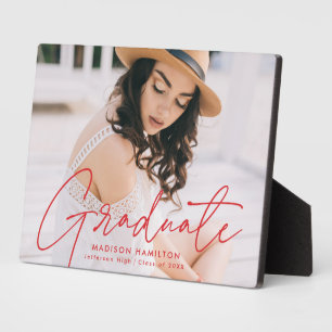 Plaque Photo Diplômé moderne Red Script Graduation Photo