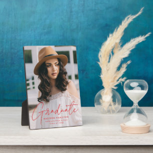 Plaque Photo Diplômé moderne Red Script Graduation Photo