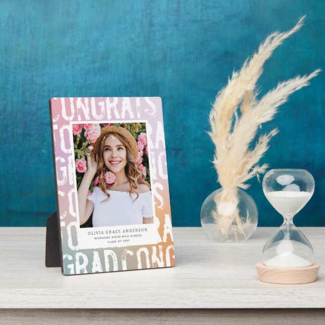 Plaque Photo Diplôme photo moderne pastel arc-en-ciel rose girl (Côté)