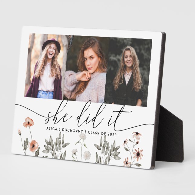 Plaque Photo Diplômée Multi Photo Elle L'A Fait Floral (Côté)