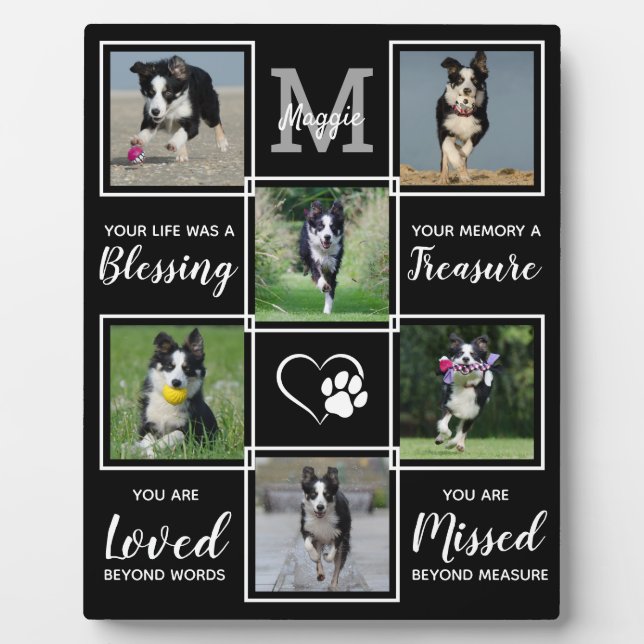 Plaque Photo Dog Memorial Gift - Pet Loss Monogram Dog Keepsake (Devant)