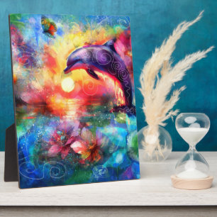 Plaque Photo Dolphin lunaire Côtier Nautique Floral Turquoise