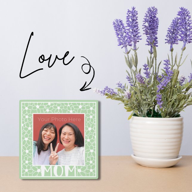 Plaque Photo Don Photo Fête des Mères de la fille adulte (Cute green photo plaque with your photo is a Mother's Day gift she will cherish every day!)