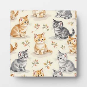 Plaque Photo Doux Ginger et chaton gris aquarelle sans couture