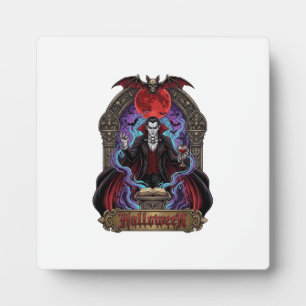 Plaque Photo Dracula Halloween Lune Rouge Chauves-Souris Crâne_