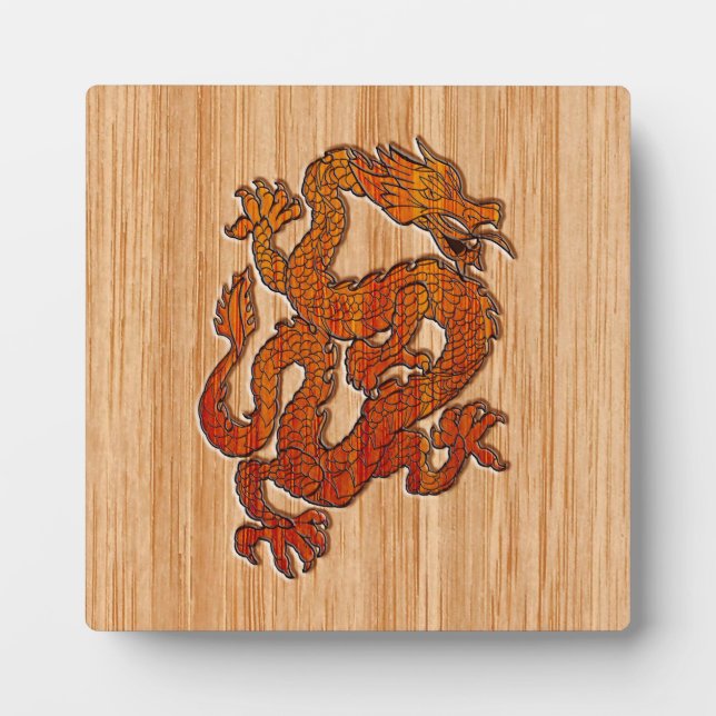 Plaque Photo Dragon Oriental Rouge en Bambou (Devant)