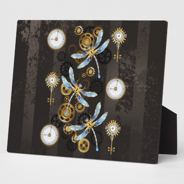 Plaque Photo Dragonflies de Steampunk sur arrière - plan rayé b (Côté)