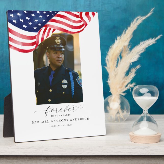 Plaque Photo Drapeau américain Funérailles À jamais dans nos cœ (Côté)
