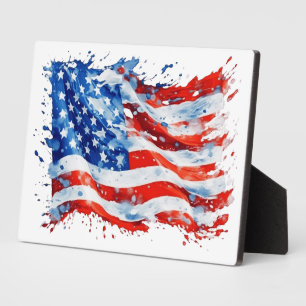 Plaque Photo Drapeau américain USA Aquarelle 4 juillet