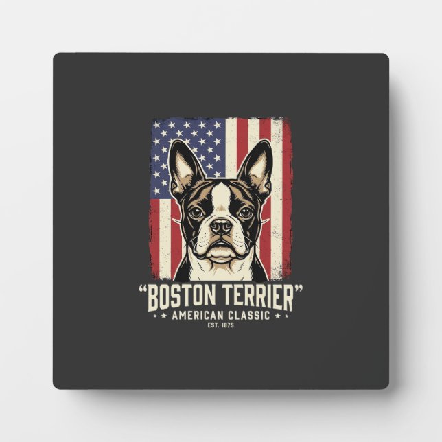 Plaque Photo Drapeau Classique Américain Boston Terrier (Devant)