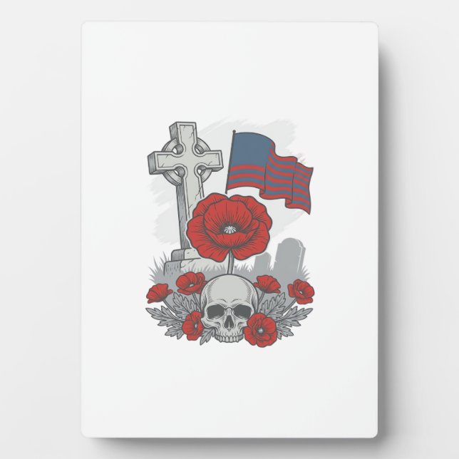 Plaque Photo Drapeau coquelicot commémoratif Croix Gravure Vint (Devant)