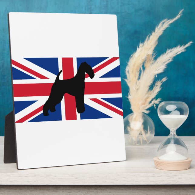 Plaque Photo drapeau de silhouette de terrier airedale (Côté)