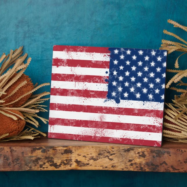 Plaque Photo Drapeau peint des Etats-Unis (Côté)