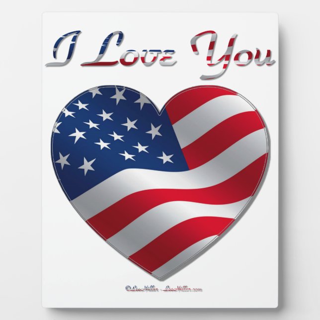 Plaque Photo Drapeau USA Cœur Je T'Aime (Devant)