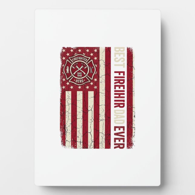 Plaque Photo Drapeau vertical vintage Papa pompier (Devant)